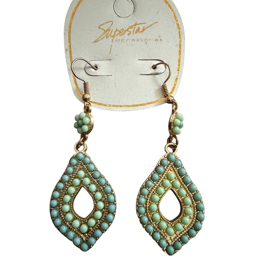 Superstar Accessories Boho Gold Turquoise Beaded Teardrop Dangle Earrings